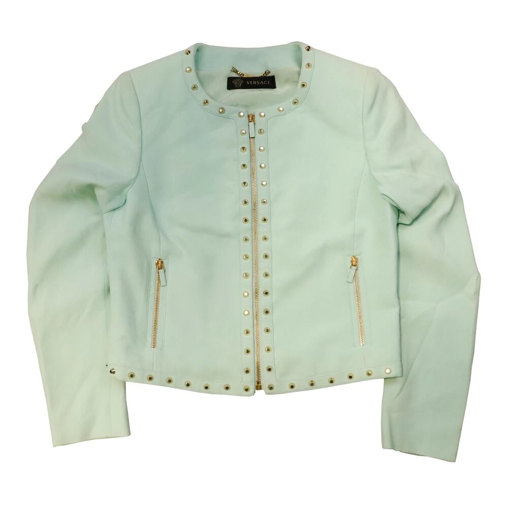 Vintage Versace Teal Jacket, Gold Details Size 40 womens
